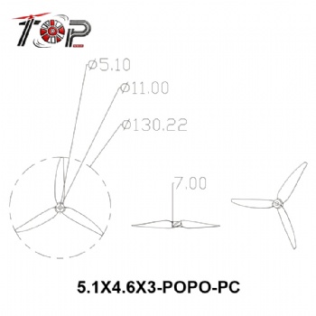 5.1X4.6X3-POPO-PC red 3-Blade Propeller